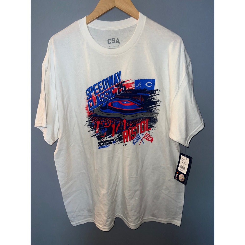 CSA MLB Speedway Classic 25 Bristol Braves vs Reds White T-Shirt Mens XL NWT